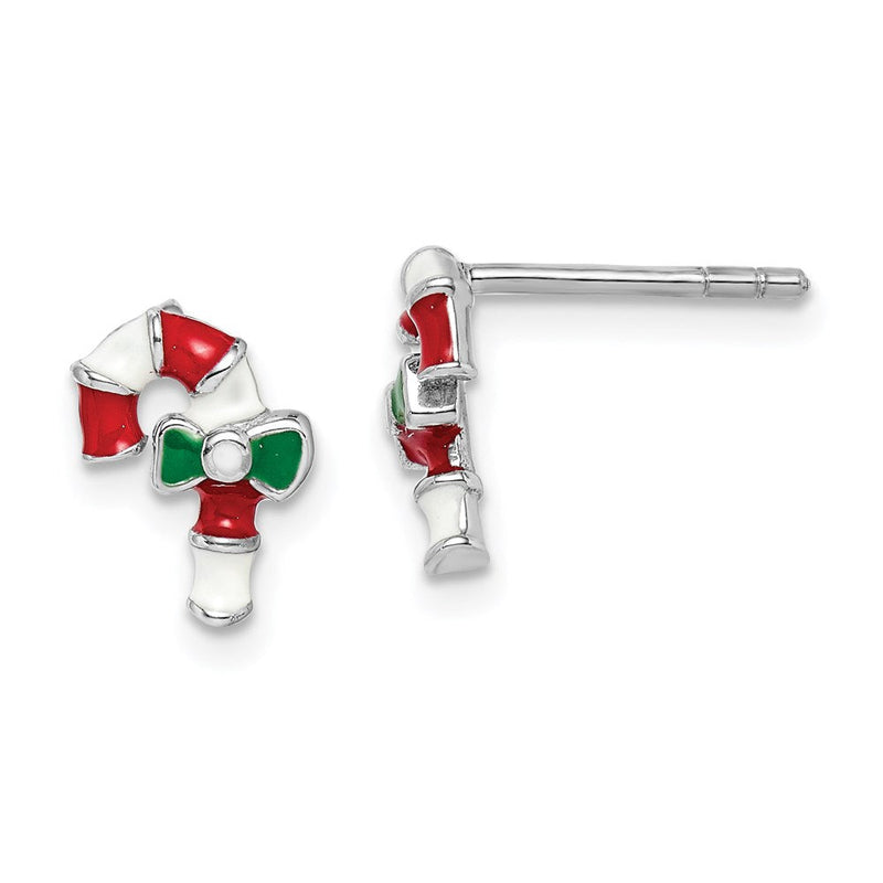 Sterlingsilber Rhodiniert Poliert Mehrfarbig Emailliert Candy Cane Kinder Ohrstecker