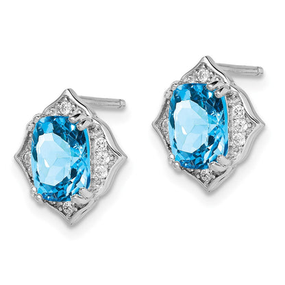 Sterlingsilber Rhodiniert Blautopas und Weiß Zirkonia Ohrringe