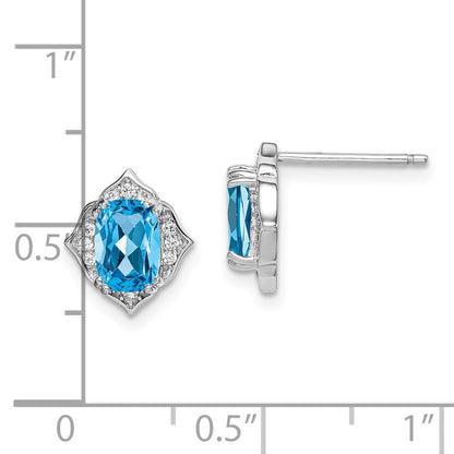 Sterlingsilber Rhodiniert Blautopas und Weiß Zirkonia Ohrringe