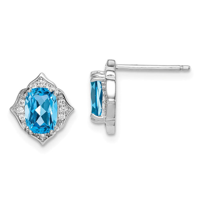 Sterlingsilber Rhodiniert Blautopas und Weiß Zirkonia Ohrringe