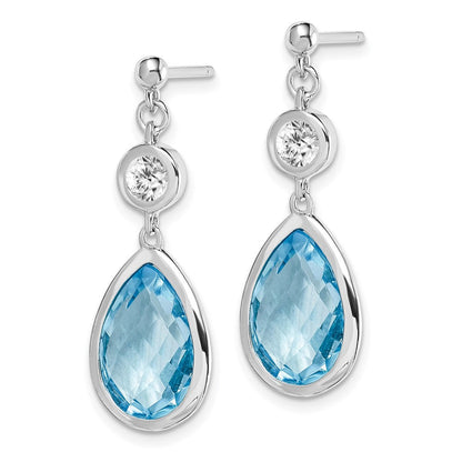 Sterlingsilber Rhodiniert Weiß und Blautopas Stecker Ohrhänger