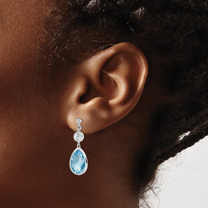 Sterlingsilber Rhodiniert Weiß und Blautopas Stecker Ohrhänger