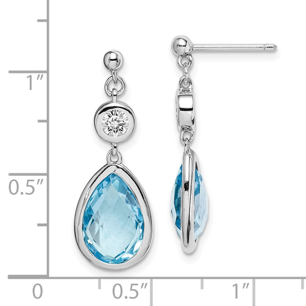 Sterlingsilber Rhodiniert Weiß und Blautopas Stecker Ohrhänger