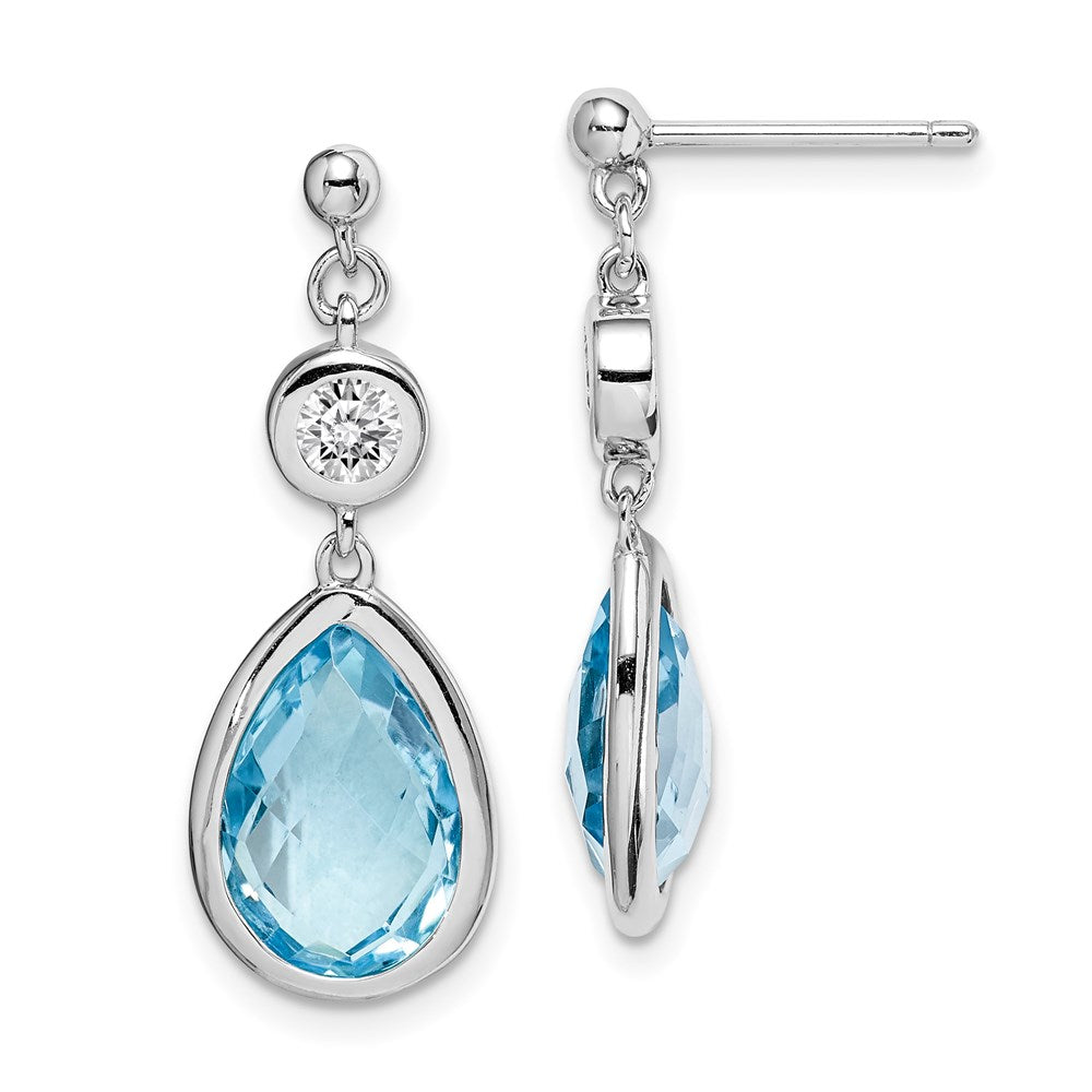 Sterlingsilber Rhodiniert Weiß und Blautopas Stecker Ohrhänger