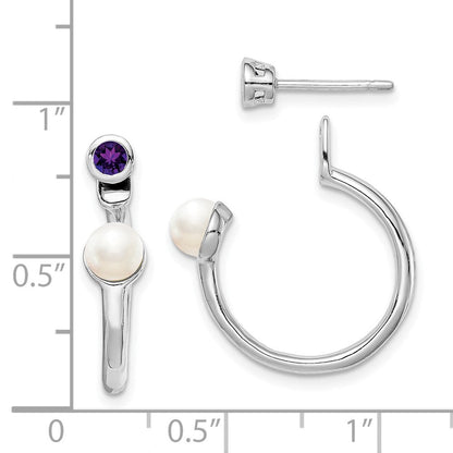 Sterlingsilber Rhodium-plate Fwc Perle & Amethyst Vorderseite Rückseite Ohrringe
