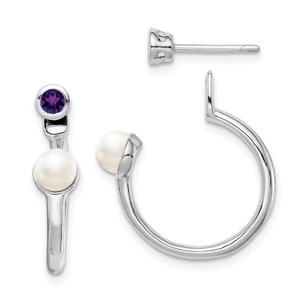 Sterlingsilber Rhodium-plate Fwc Perle & Amethyst Vorderseite Rückseite Ohrringe
