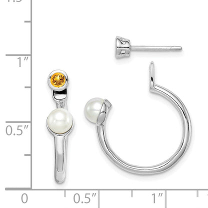 Sterlingsilber Rhodiniert Fwc Perle Citrin Vorderseite & Rückseite Ohrstecker