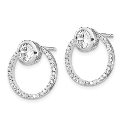 Sterlingsilber Rhodiniert Zirkonia Kreis Hängend Jacken mit Ohrstecker