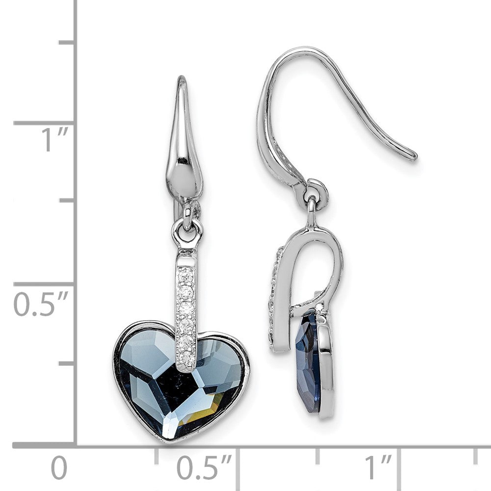 Sterlingsilber Rhodiniert Klar/blue Kristall Herz Ohrhänger