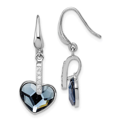 Sterlingsilber Rhodiniert Klar/blue Kristall Herz Ohrhänger
