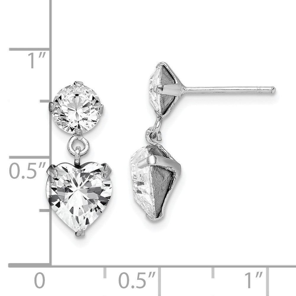 Sterlingsilber Rhodiniert Kristall Herz Hängend Ohrstecker