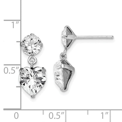 Sterlingsilber Rhodiniert Kristall Herz Hängend Ohrstecker