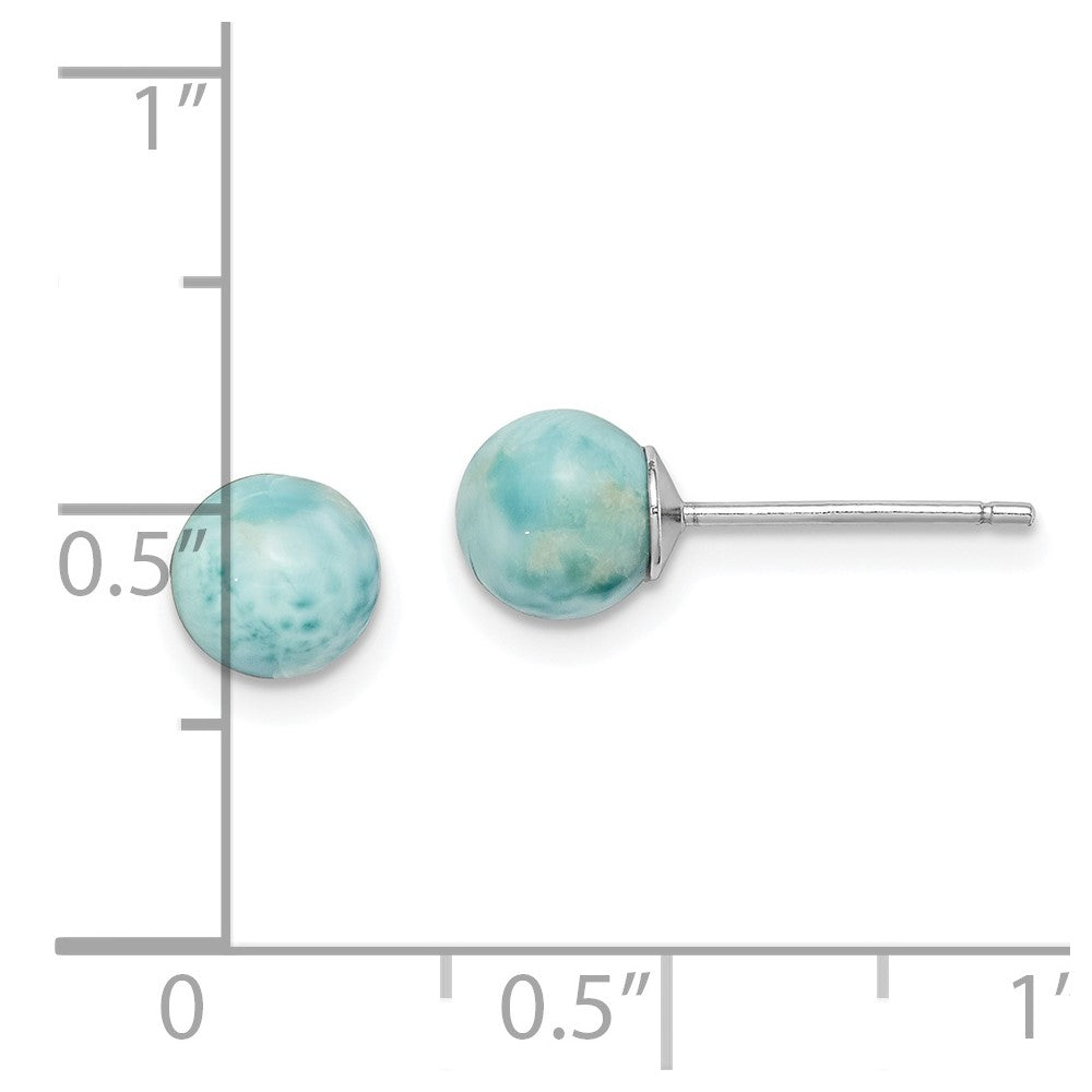 Sterlingsilber Rhodiniert Poliert 6mm Rund Larimar Ohrstecker
