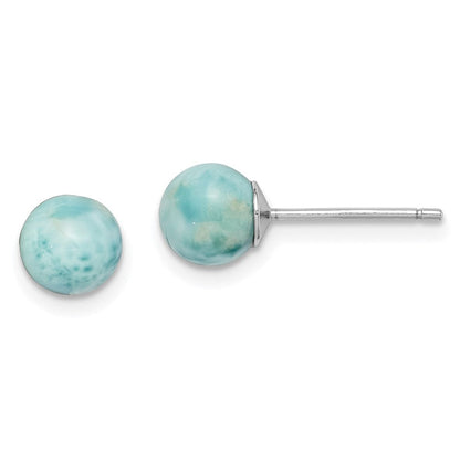 Sterlingsilber Rhodiniert Poliert 6mm Rund Larimar Ohrstecker