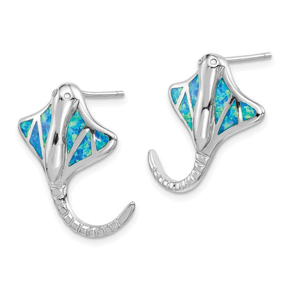 Sterlingsilber Rhodiniert Erzeugt Blau Opal Stingray Ohrstecker