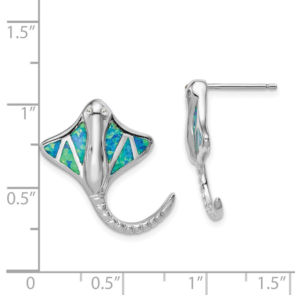 Sterlingsilber Rhodiniert Erzeugt Blau Opal Stingray Ohrstecker