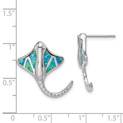 Sterlingsilber Rhodiniert Erzeugt Blau Opal Stingray Ohrstecker