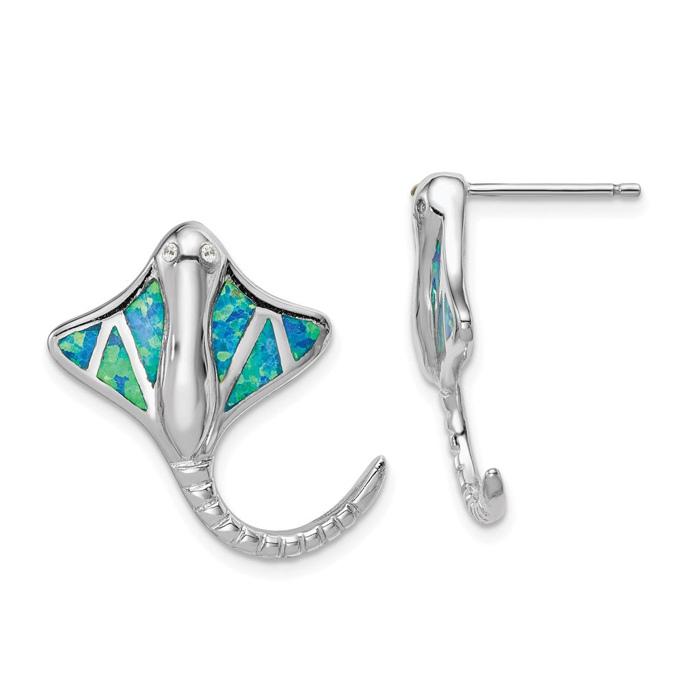 Sterlingsilber Rhodiniert Erzeugt Blau Opal Stingray Ohrstecker