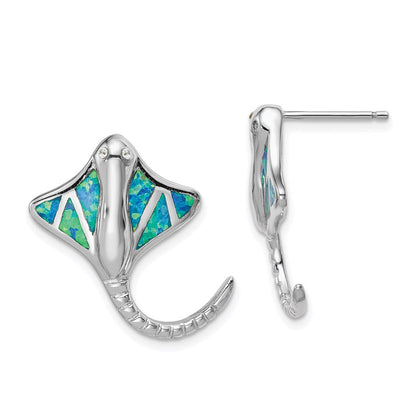 Sterlingsilber Rhodiniert Erzeugt Blau Opal Stingray Ohrstecker