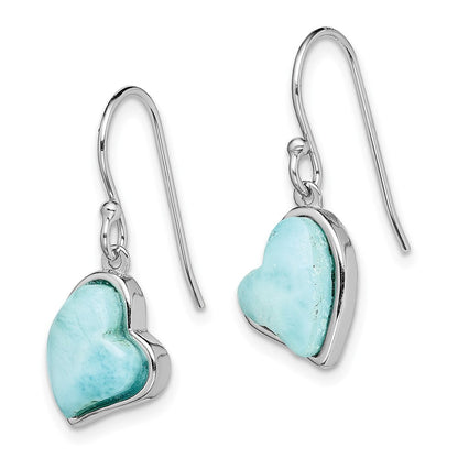 Sterlingsilber Rhodiniert Licht Blau Larimar Herz Ohrhänger
