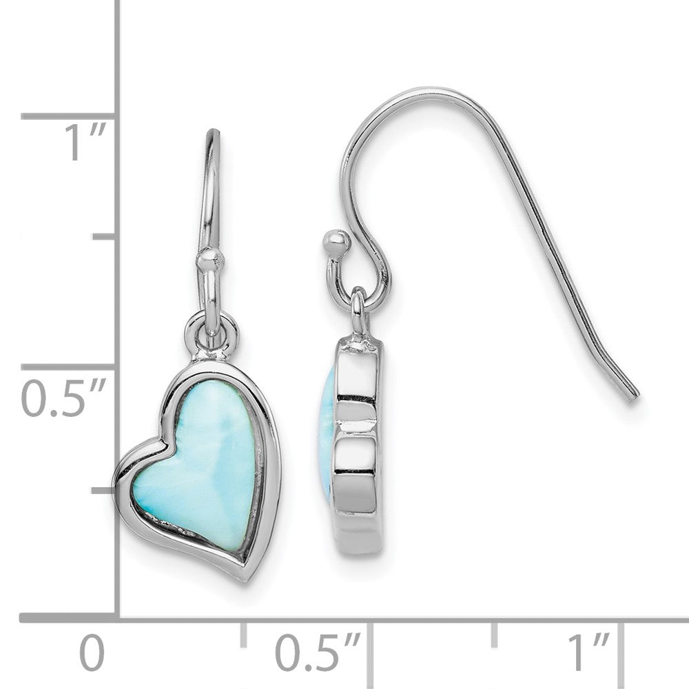 Sterlingsilber Rhodiniert Licht Blau Larimar Herz Ohrhänger