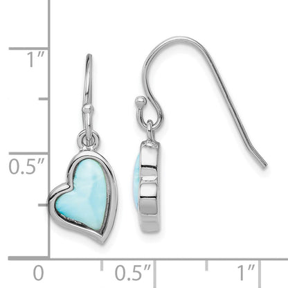 Sterlingsilber Rhodiniert Licht Blau Larimar Herz Ohrhänger