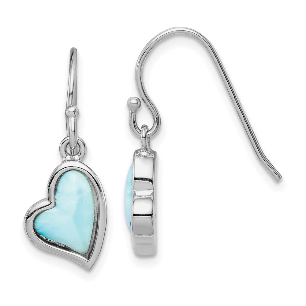 Sterlingsilber Rhodiniert Licht Blau Larimar Herz Ohrhänger