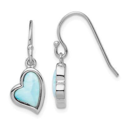 Sterlingsilber Rhodiniert Licht Blau Larimar Herz Ohrhänger
