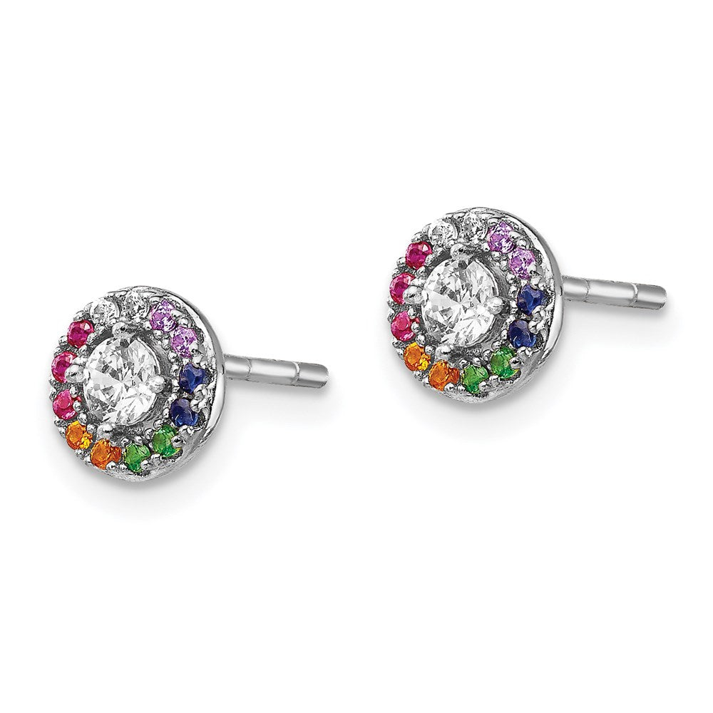 Sterlingsilber Prizma Rhodiniert Bunt und Weiß Zirkonia Kreis Ohrstecker