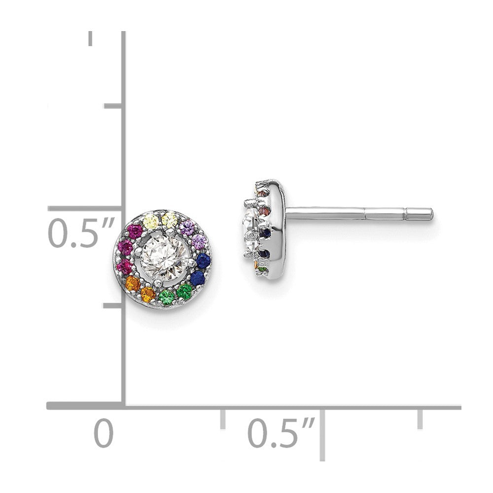 Sterlingsilber Prizma Rhodiniert Bunt und Weiß Zirkonia Kreis Ohrstecker