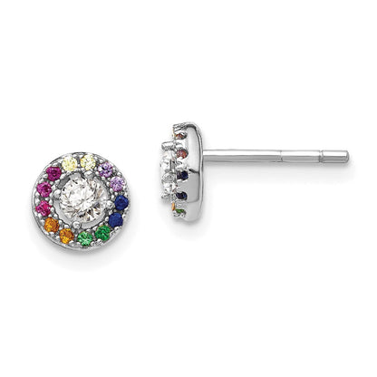 Sterlingsilber Prizma Rhodiniert Bunt und Weiß Zirkonia Kreis Ohrstecker