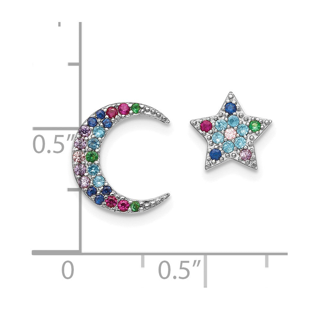 Sterlingsilber Prizma Rhodiniert Mond und Stern Bunt Zirkonia Ohrstecker