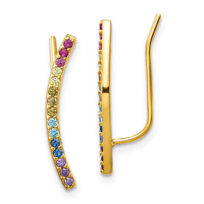 Ss/vergoldet Prizma Sterlingsilber Goldfarben 14K Glanz Vergoldet Bunt Zirkonia Ohr Climbers