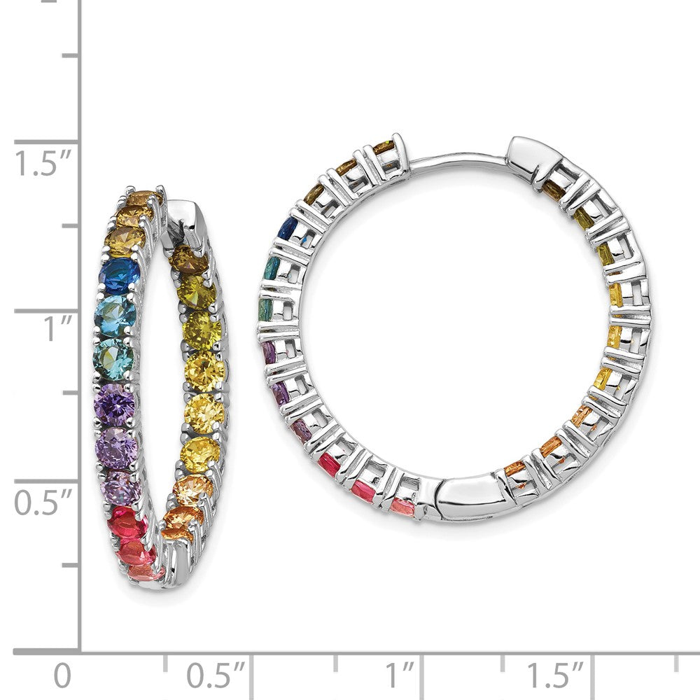 Sterlingsilber Prizma Rhodiniert in und Außen Bunt Zirkonia Klappbar Creolen