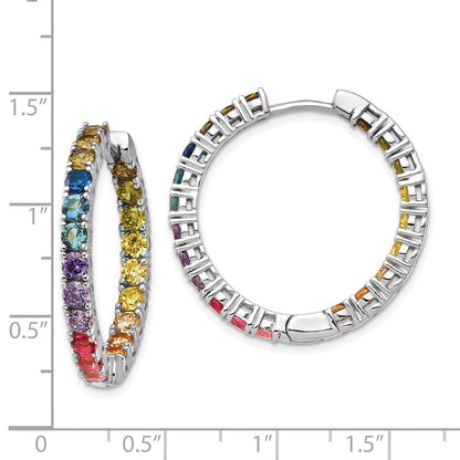 Sterlingsilber Prizma Rhodiniert in und Außen Bunt Zirkonia Klappbar Creolen