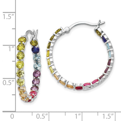 Sterlingsilber Prizma Rhodiniert in und Außen 3mm Bunt Zirkonia Creolen
