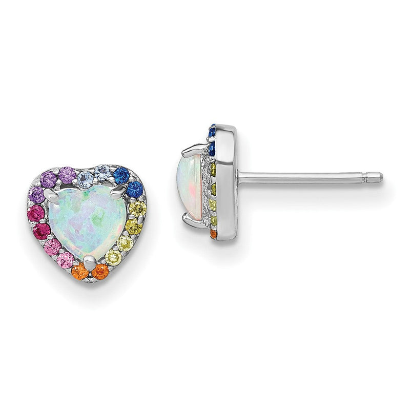 Sterlingsilber Prizma Rhodiniert Im Labor Erzeugt Opal und Bunt Zirkonia Herz Ohrstecker
