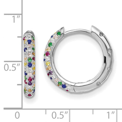 Sterlingsilber Prizma Rhodiniert Weiß und Bunt Zirkonia Klein Klappbar Creolen
