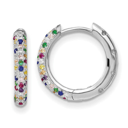 Sterlingsilber Prizma Rhodiniert Weiß und Bunt Zirkonia Klein Klappbar Creolen