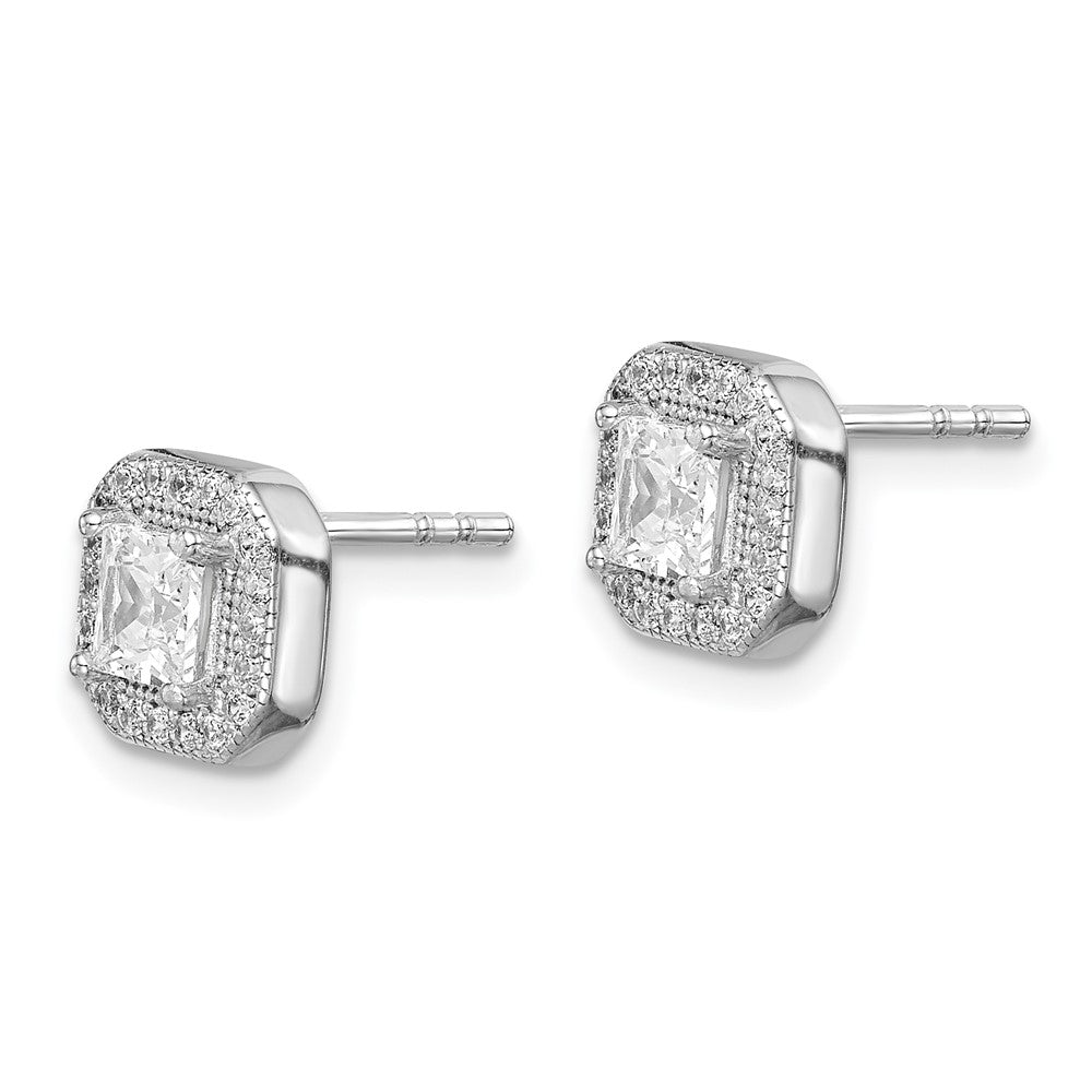 Sterlingsilber Rhodiniert Quadratisch Klar Mittig und Zirkonia Ohrstecker