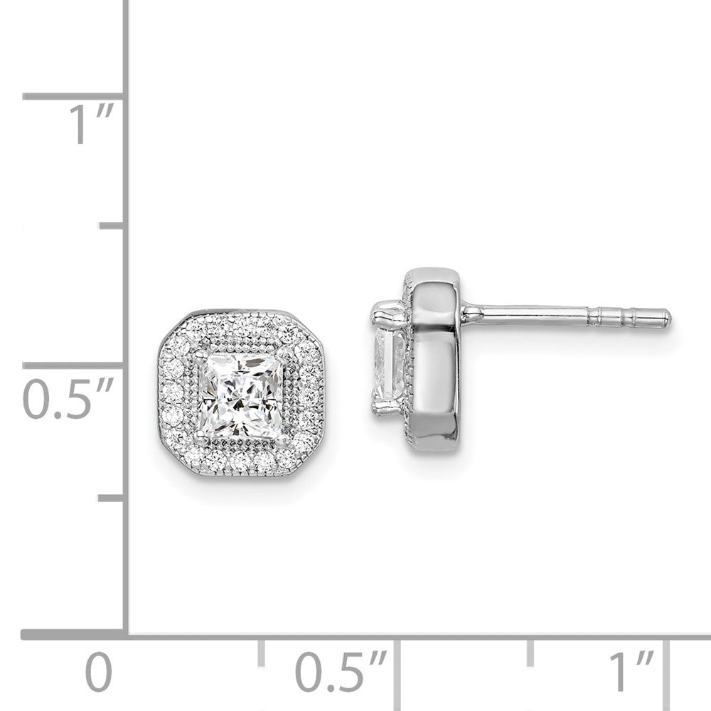 Sterlingsilber Rhodiniert Quadratisch Klar Mittig und Zirkonia Ohrstecker
