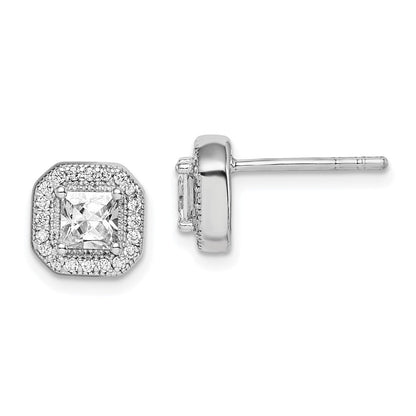 Sterlingsilber Rhodiniert Quadratisch Klar Mittig und Zirkonia Ohrstecker