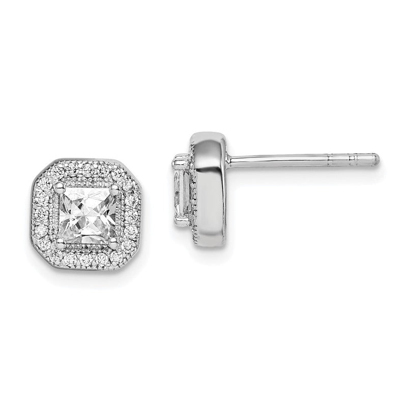 Sterlingsilber Rhodiniert Quadratisch Klar Mittig und Zirkonia Ohrstecker