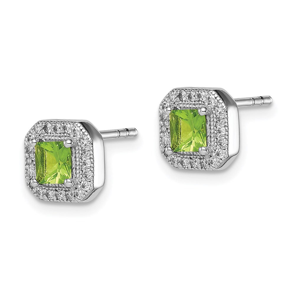 Sterlingsilber Rhodiniert Quadratisch Grün und Klar Zirkonia Ohrstecker