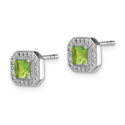Sterlingsilber Rhodiniert Quadratisch Grün und Klar Zirkonia Ohrstecker