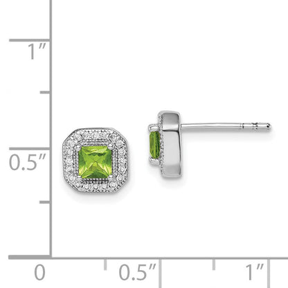 Sterlingsilber Rhodiniert Quadratisch Grün und Klar Zirkonia Ohrstecker