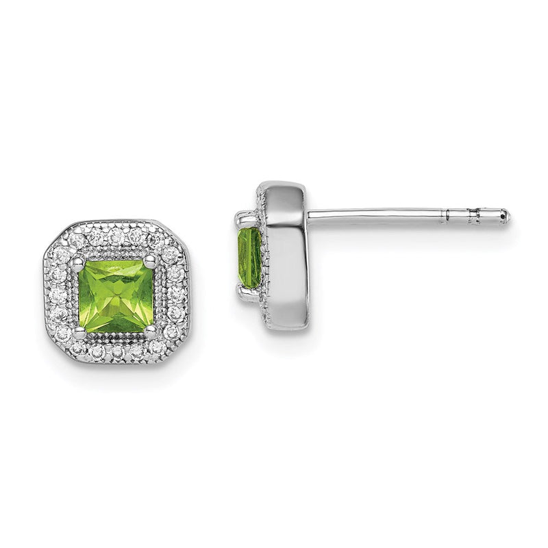Sterlingsilber Rhodiniert Quadratisch Grün und Klar Zirkonia Ohrstecker