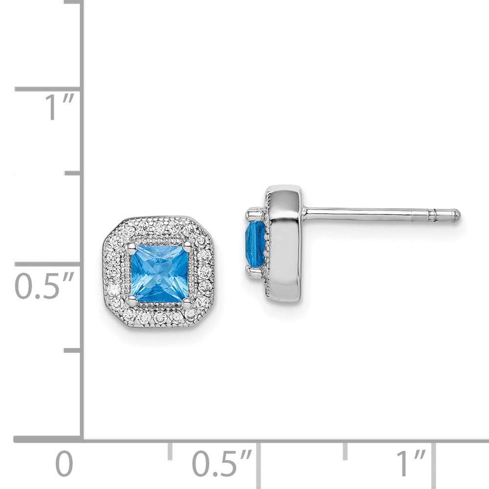 Sterlingsilber Rhodiniert Quadratisch Blau und Klar Zirkonia Ohrstecker