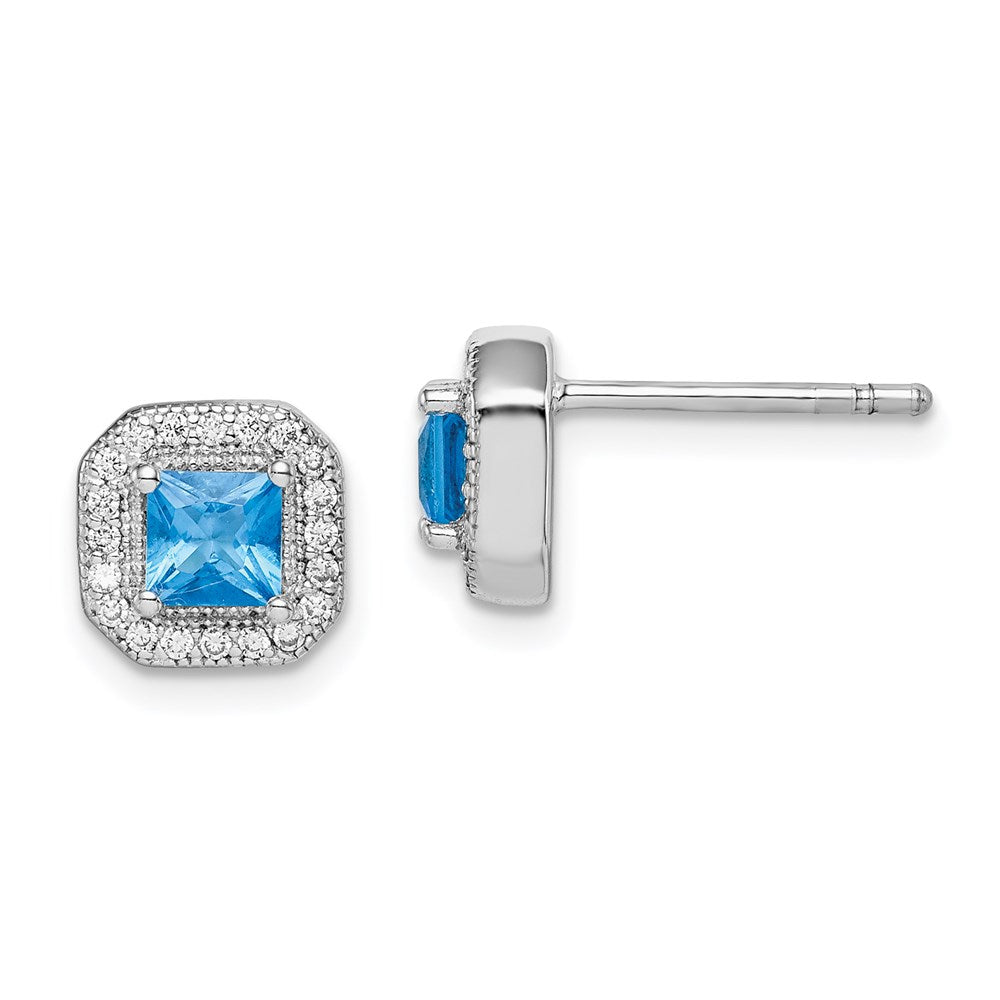 Sterlingsilber Rhodiniert Quadratisch Blau und Klar Zirkonia Ohrstecker