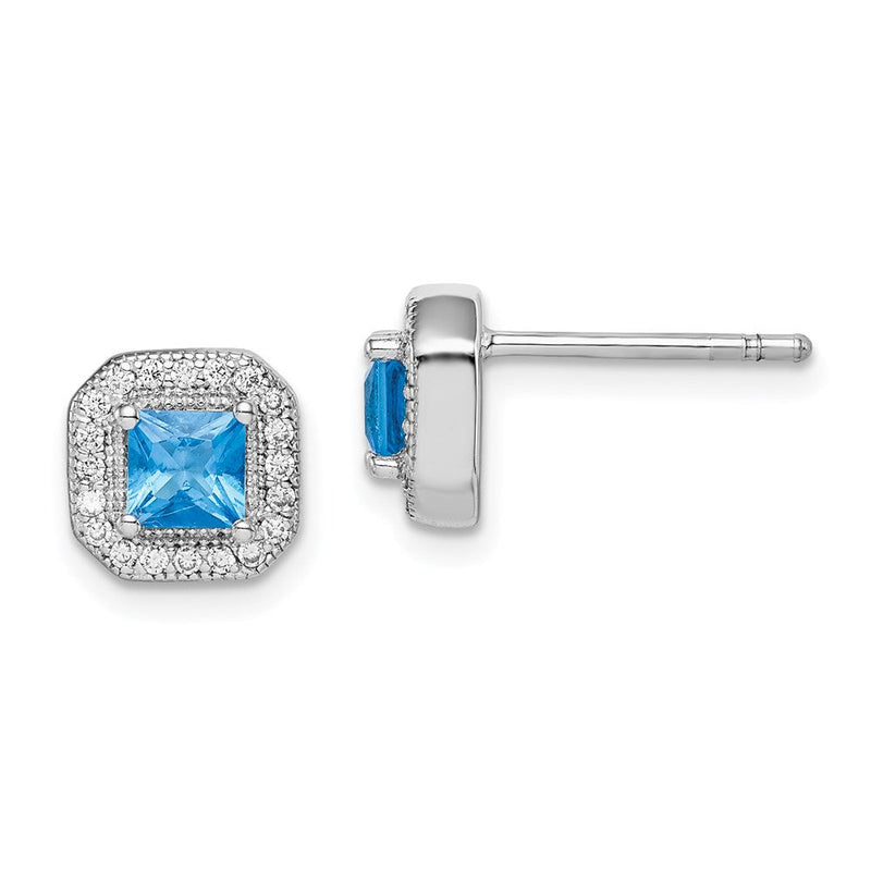 Sterlingsilber Rhodiniert Quadratisch Blau und Klar Zirkonia Ohrstecker